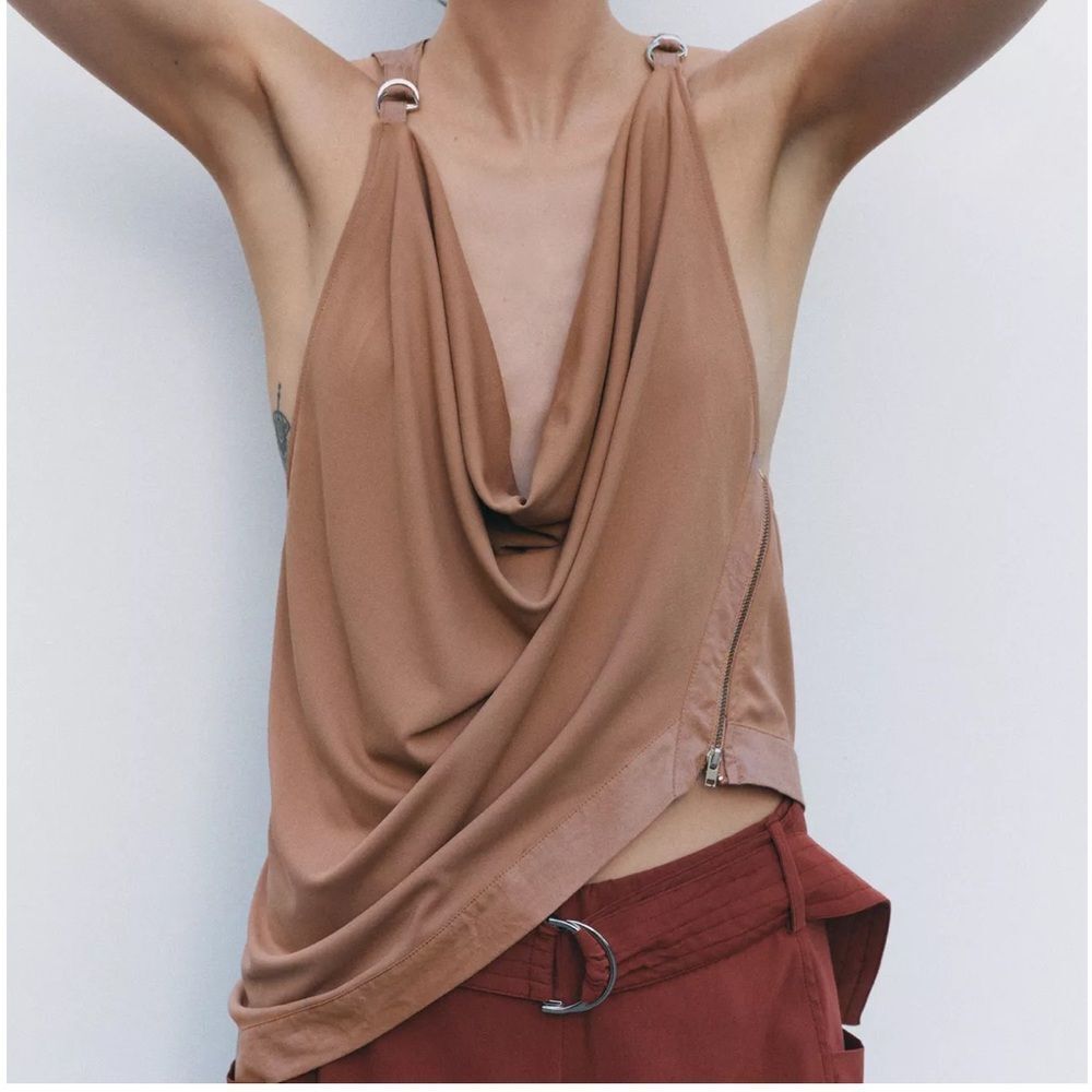 Zara flowy zipper top mauve